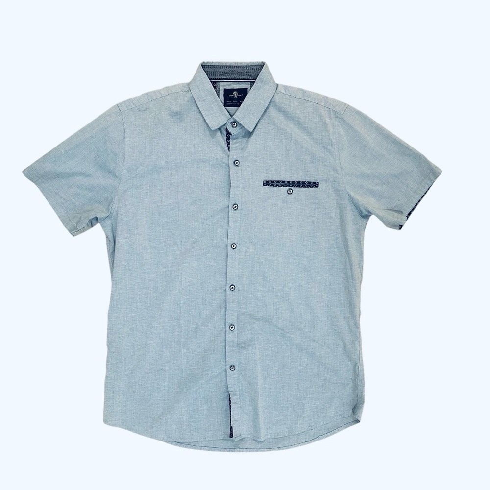 Craft Flow Men's Large Blue Collared Work Casual Button-Down Short Sleeve Shirt